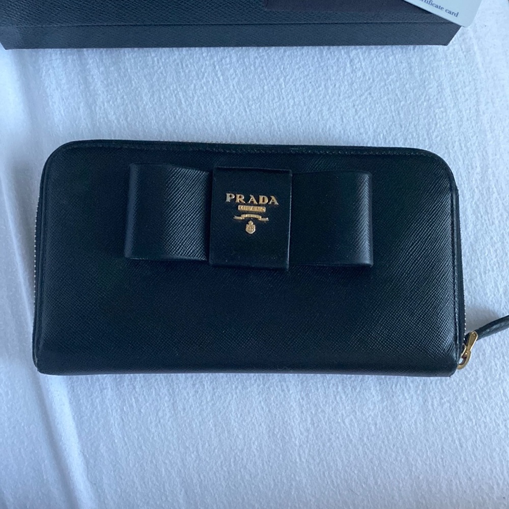 Black bow Prada wallet